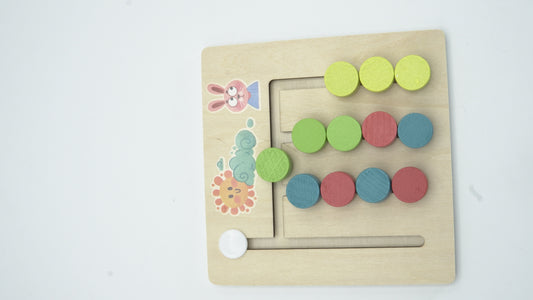 Wooden Montessori 4-Color Logic & Sliding Puzzle Board Game for Kids